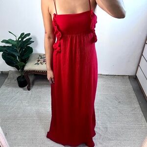 Zara Red Maxi Dress Ruffle Bow Sz Large